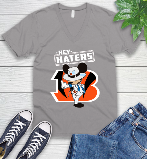 NFL Hey Haters Mickey Football Sports Cincinnati Bengals V-Neck T-Shirt 3