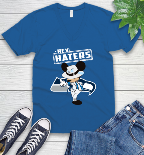 NFL Hey Haters Mickey Football Sports Seattle Seahawks V-Neck T-Shirt 5