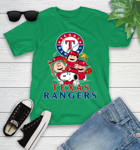 MLB Texas Rangers Snoopy Charlie Brown Woodstock The Peanuts Movie Baseball T Shirt Youth T-Shirt 8