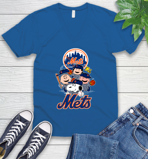 MLB New York Mets Snoopy Charlie Brown Woodstock The Peanuts Movie Baseball T Shirt V-Neck T-Shirt 5