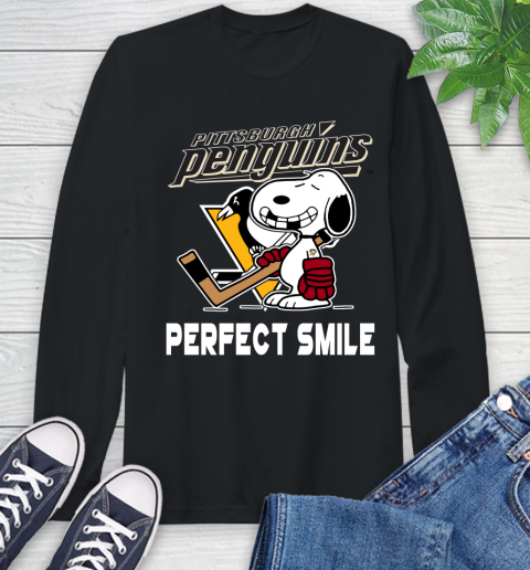 NHL Pittsburgh Penguins Snoopy Perfect Smile The Peanuts Movie Hockey T Shirt Long Sleeve T-Shirt