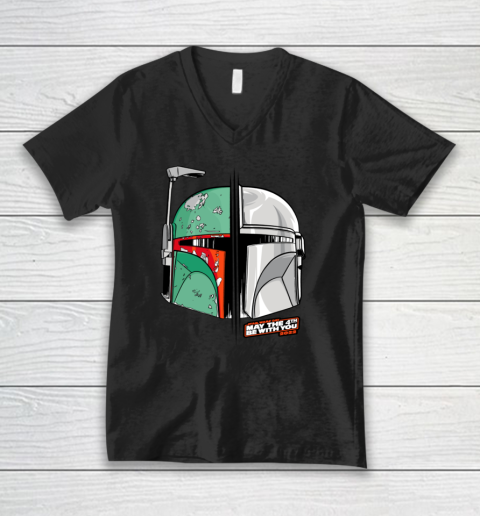 Star Wars Mando and Boba Fett May the 4th Be With You V-Neck T-Shirt
