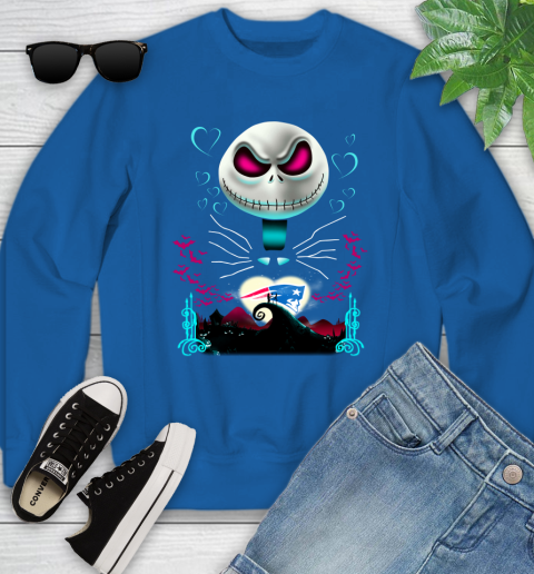 NFL New England Patriots Jack Skellington Sally The Nightmare Before Christmas Football Youth Sweatshirt 7