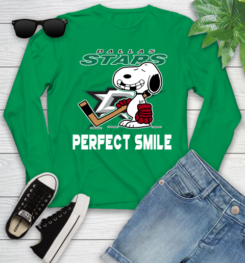 NHL Dallas Stars Snoopy Perfect Smile The Peanuts Movie Hockey T Shirt Youth Long Sleeve 7