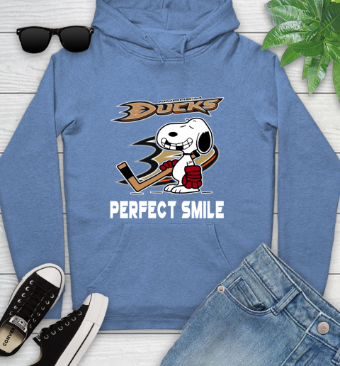 NHL Anaheim Ducks Snoopy Perfect Smile The Peanuts Movie Hockey T Shirt Youth Hoodie 13