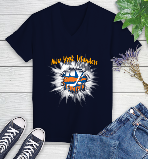 New York Islanders NHL Hockey Adoring Fan Rip Sports Women's V-Neck T-Shirt 2