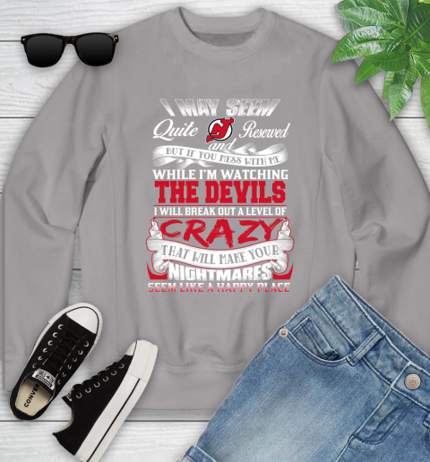 New Jersey Devils NHL Hockey Don't Mess With Me While I'm Watching My Team Youth Sweatshirt 3