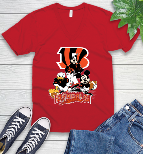NFL Cincinnati Bengals Mickey Mouse Donald Duck Goofy Football Shirt V-Neck T-Shirt 6