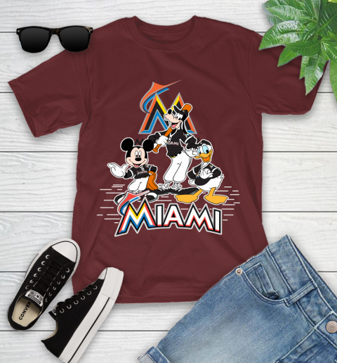 MLB Miami Marlins Mickey Mouse Donald Duck Goofy Baseball T Shirt Youth T-Shirt 14