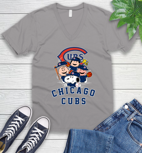 MLB Chicago Cubs Snoopy Charlie Brown Woodstock The Peanuts Movie Baseball T Shirt V-Neck T-Shirt 3