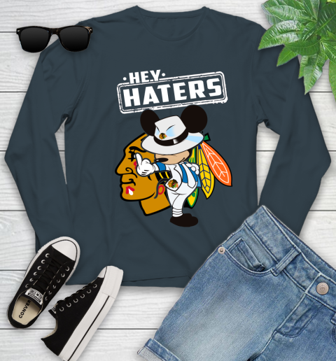 NHL Hey Haters Mickey Hockey Sports Chicago Blackhawks Youth Long Sleeve 9