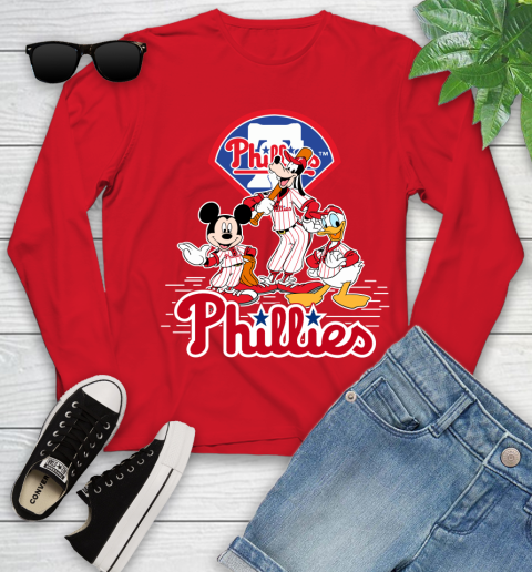 MLB Philadelphia Phillies Mickey Mouse Donald Duck Goofy Baseball T Shirt Youth Long Sleeve 11