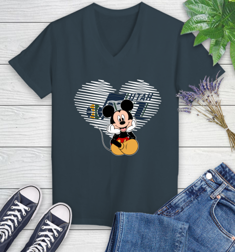NBA Utah Jazz The Heart Mickey Mouse Disney Basketball Women's V-Neck T-Shirt 8