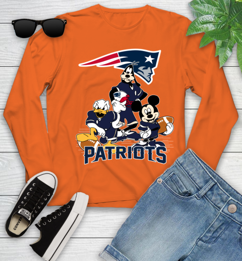 NFL New England Patriots Mickey Mouse Donald Duck Goofy Football Shirt Youth Long Sleeve 3