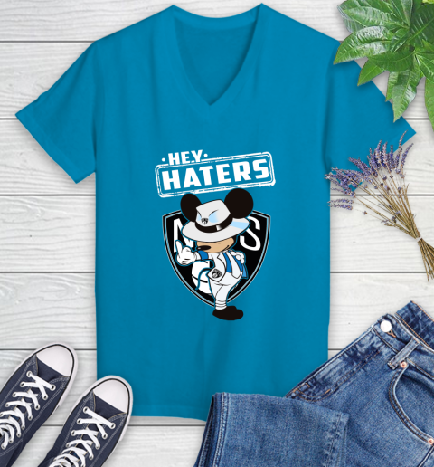 NBA Hey Haters Mickey Basketball Sports Brooklyn Nets Women's V-Neck T-Shirt 7