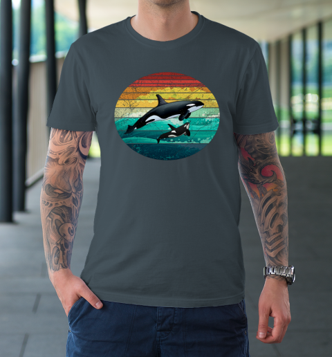 Orca Family Vintage Retro Art Killer Whale Family T-Shirt 4