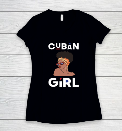 Cuban Girl Shirt Cuban Pride Black Pride Cuba Cubanita Women's V-Neck T-Shirt