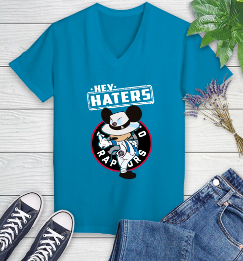 NBA Hey Haters Mickey Basketball Sports Toronto Raptors Women's V-Neck T-Shirt 7