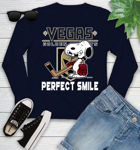 NHL Vegas Golden Knights Snoopy Perfect Smile The Peanuts Movie Hockey T Shirt Youth Long Sleeve 2