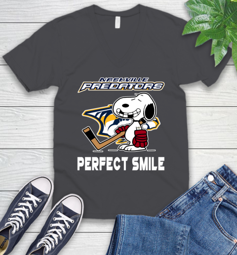 NHL Nashville Predators Snoopy Perfect Smile The Peanuts Movie Hockey T Shirt V-Neck T-Shirt 4