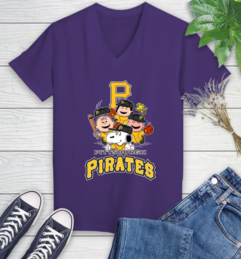MLB Pittsburgh Pirates Snoopy Charlie Brown Woodstock The Peanuts Movie Baseball T Shirt_000 Women's V-Neck T-Shirt 3