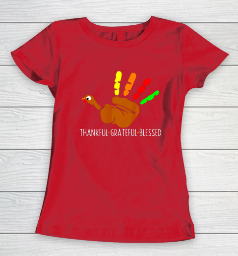 Thanksgiving Shirt Turkey Hand Print Funny Thanksgiving Day Women's T-Shirt 7