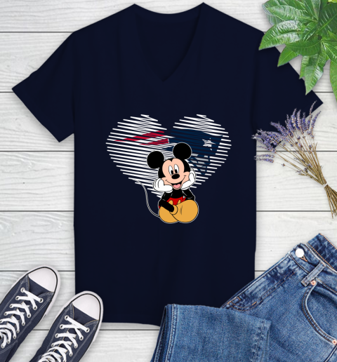 NFL New England Patriots The Heart Mickey Mouse Disney Football T Shirt_000 Women's V-Neck T-Shirt 2
