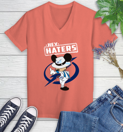 NHL Hey Haters Mickey Hockey Sports Tampa Bay Lightning Women's V-Neck T-Shirt 6