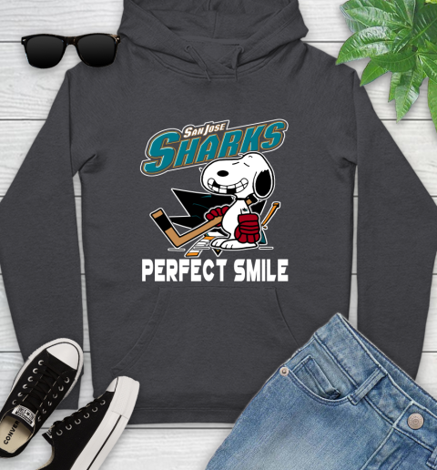 NHL San Jose Sharks Snoopy Perfect Smile The Peanuts Movie Hockey T Shirt Youth Hoodie 8