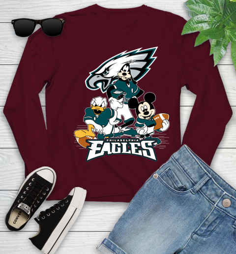 NFL Philadelphia Eagles Mickey Mouse Donald Duck Goofy Football Shirt Youth Long Sleeve 6