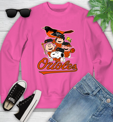 MLB Baltimore Orioles Snoopy Charlie Brown Woodstock The Peanuts Movie Baseball T Shirt_000 Youth Sweatshirt 6