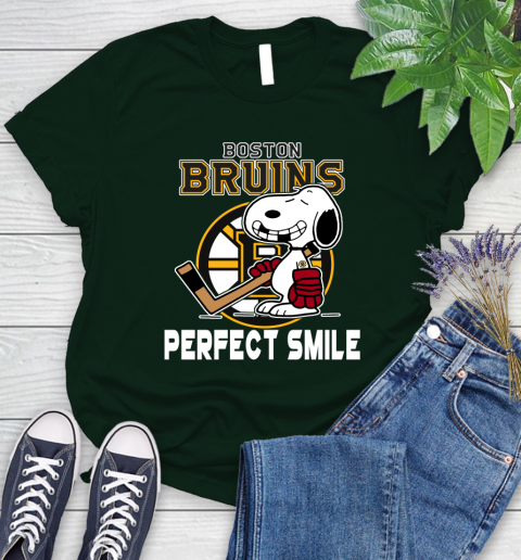NHL Boston Bruins Snoopy Perfect Smile The Peanuts Movie Hockey T Shirt Women's T-Shirt 6