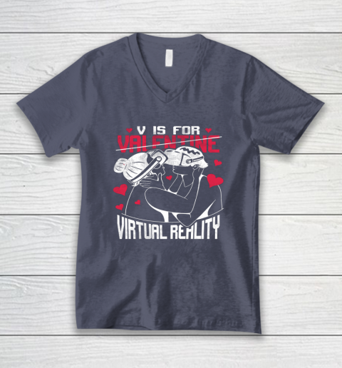 V Is For Virtual Reality Funny Valentine Couples Lovers Kiss V-Neck T-Shirt 12
