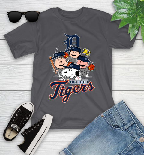 MLB Detroit Tigers Snoopy Charlie Brown Woodstock The Peanuts Movie Baseball T Shirt Youth T-Shirt 6