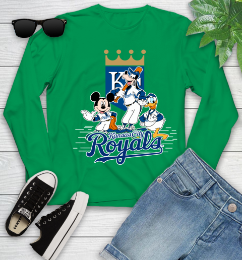 MLB Kansas City Royals Mickey Mouse Donald Duck Goofy Baseball T Shirt Youth Long Sleeve 7