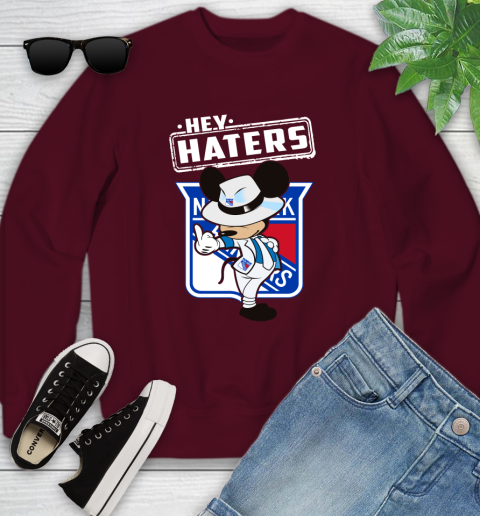NHL Hey Haters Mickey Hockey Sports New York Rangers Youth Sweatshirt 4