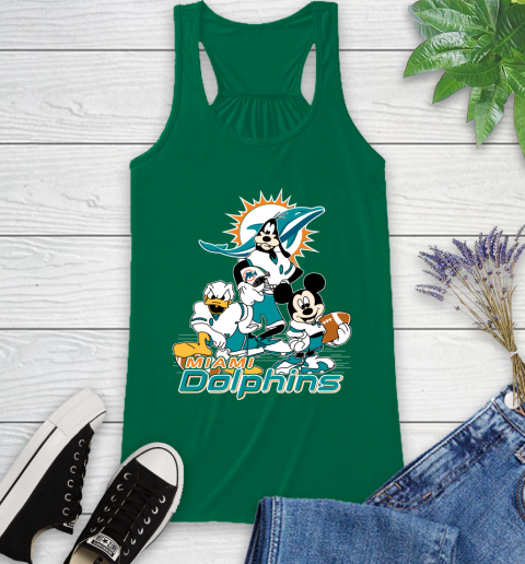 NFL Miami Dolphins Mickey Mouse Donald Duck Goofy Football Shirt Racerback Tank 6