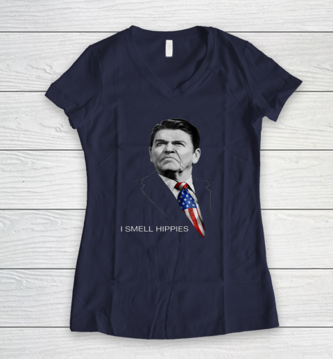 I Smell Hippies Ronald Reagan Conservative Women's V-Neck T-Shirt 7
