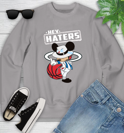 NBA Hey Haters Mickey Basketball Sports Miami Heat Youth Sweatshirt 3