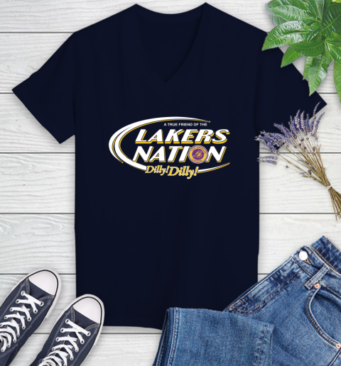 NBA A True Friend Of The Los Angeles Lakers Dilly Dilly Basketball Sports Women's V-Neck T-Shirt 2
