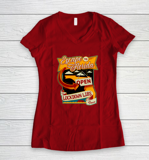 Escape To Florida Shirt Ron DeSantis (Print on front and back) Women's V-Neck T-Shirt 20