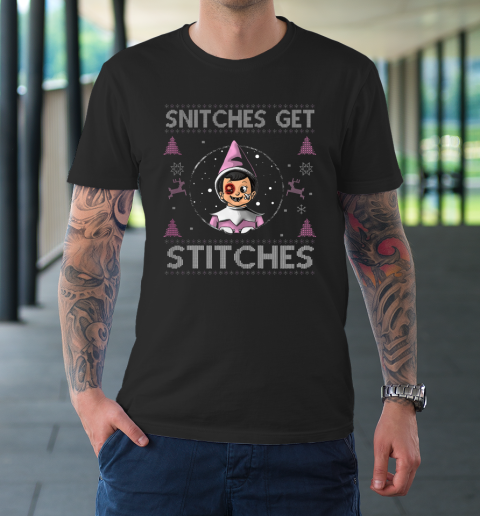 Snitches Get Stitches Shirt Funny Christmas Xmas Pajamas Ugly T-Shirt
