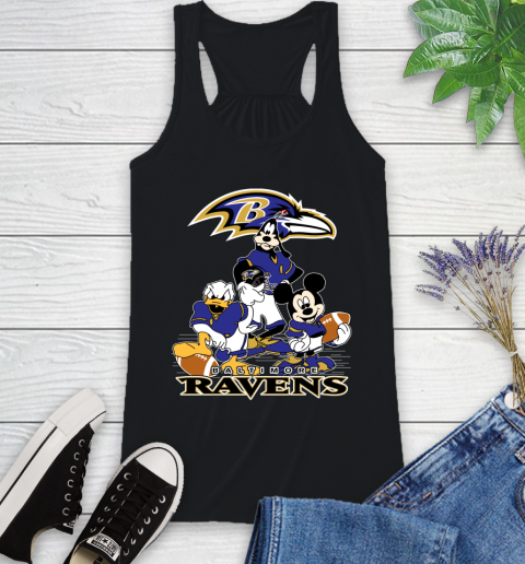 NFL Baltimore Ravens Mickey Mouse Donald Duck Goofy Football Shirt Racerback Tank