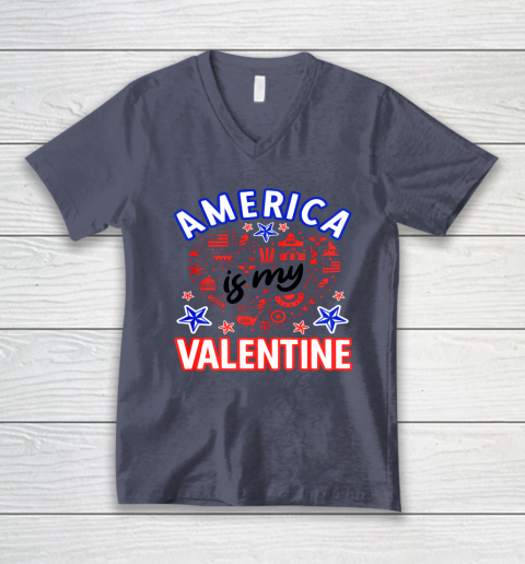 America is My Valentine Proud American Heart USA V-Neck T-Shirt 12