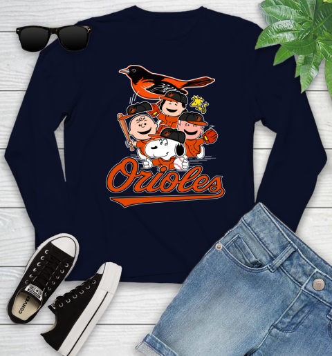 MLB Baltimore Orioles Snoopy Charlie Brown Woodstock The Peanuts Movie Baseball T Shirt_000 Youth Long Sleeve 2