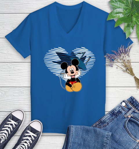 NHL San Jose Sharks The Heart Mickey Mouse Disney Hockey Women's V-Neck T-Shirt 10