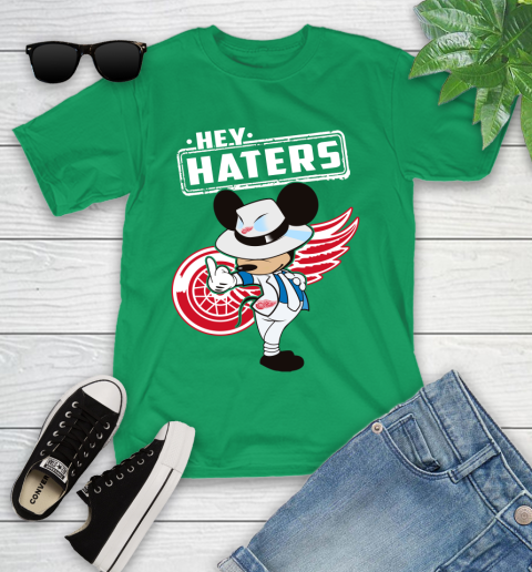 NHL Hey Haters Mickey Hockey Sports Detroit Red Wings Youth T-Shirt 8