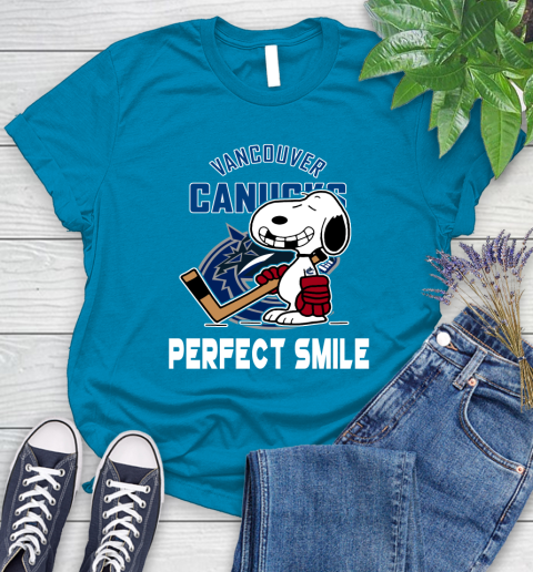 NHL Vancouver Canucks Snoopy Perfect Smile The Peanuts Movie Hockey T Shirt Women's T-Shirt 10