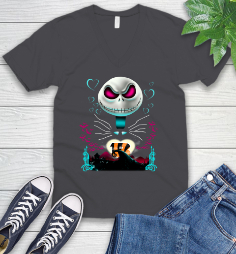 NFL Cincinnati Bengals Jack Skellington Sally The Nightmare Before Christmas Football V-Neck T-Shirt 4