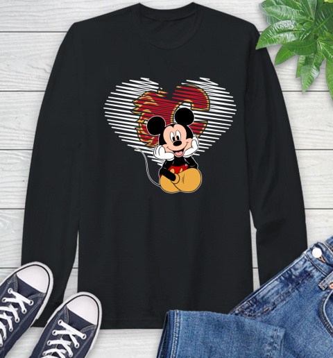 NHL Calgary Flames The Heart Mickey Mouse Disney Hockey Long Sleeve T-Shirt